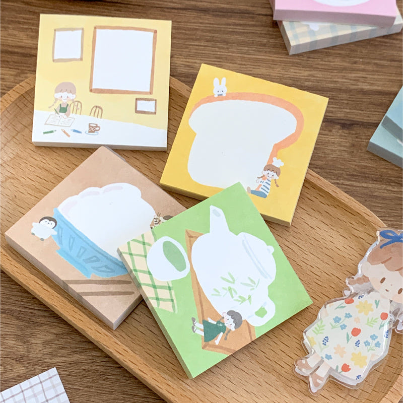Molinta - Tea Tasting Sticky Notes

Take notes or decorate your planner with this cute sticky note set! Perfect for jotting quick reminders, marking pages, or decorating your journal, this petite sticky note pad brings adorable vibes to your everyday stationery routine.

With 12 different designs to choose from, you can pick your favorites or collect the whole set.

50mm x 50mm (Approx 2in x 2in)
120g white kraft paper
50 pages

Includes 1 pattern
