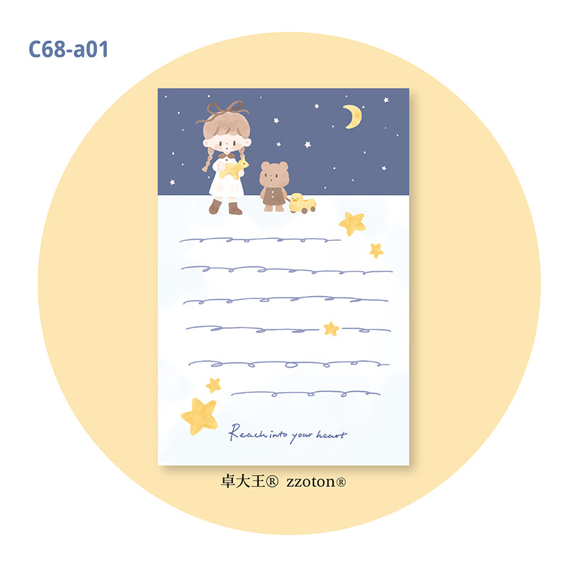 Molinta - Under the Moon A7 Notepad

Enjoy 50 sheets of this adorable design of stars and moonlight in a notepad! It can be personalized with hole punches to add to your binder or be pasted in your notebook to brighten up your pages.

Specifications: 80mmx120mm
Material: 100g white kraft paper
Number of pages: 50