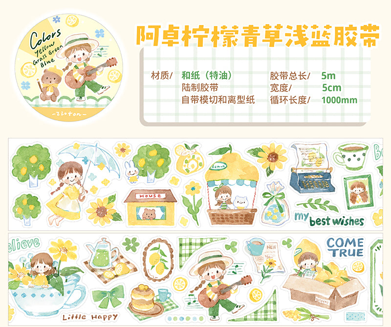 Molinta Colors: Yellow, Grass Green, and Blue Washi Tape