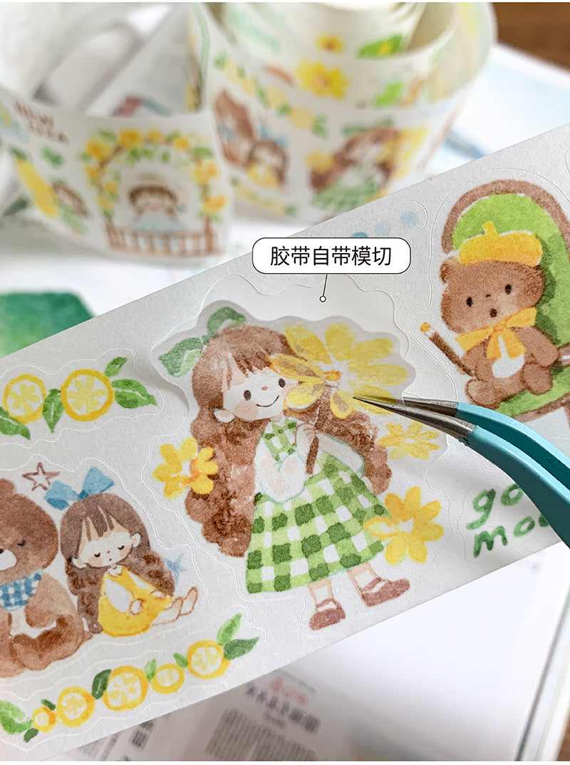 Molinta Colors: Yellow, Grass Green, and Blue Washi Tapes zzoton Journaling Spreads kiss cut