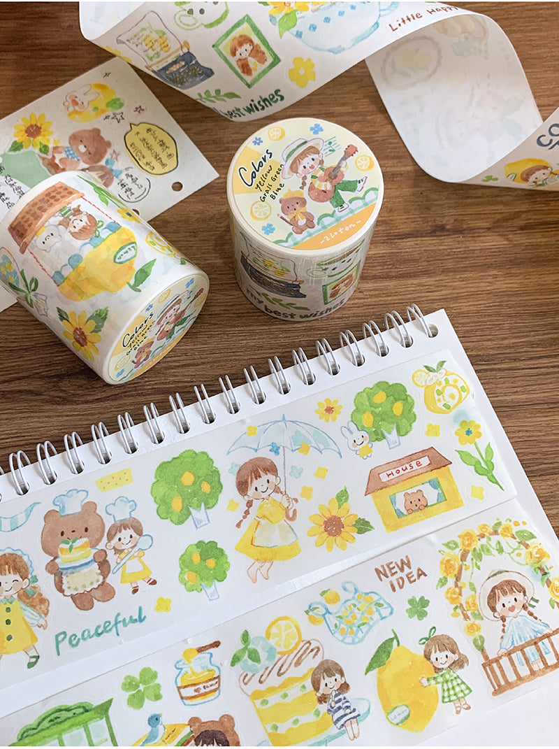 Molinta Colors: Yellow, Grass Green, and Blue Washi Tapes zzoton Journaling Spreads kiss cut washi