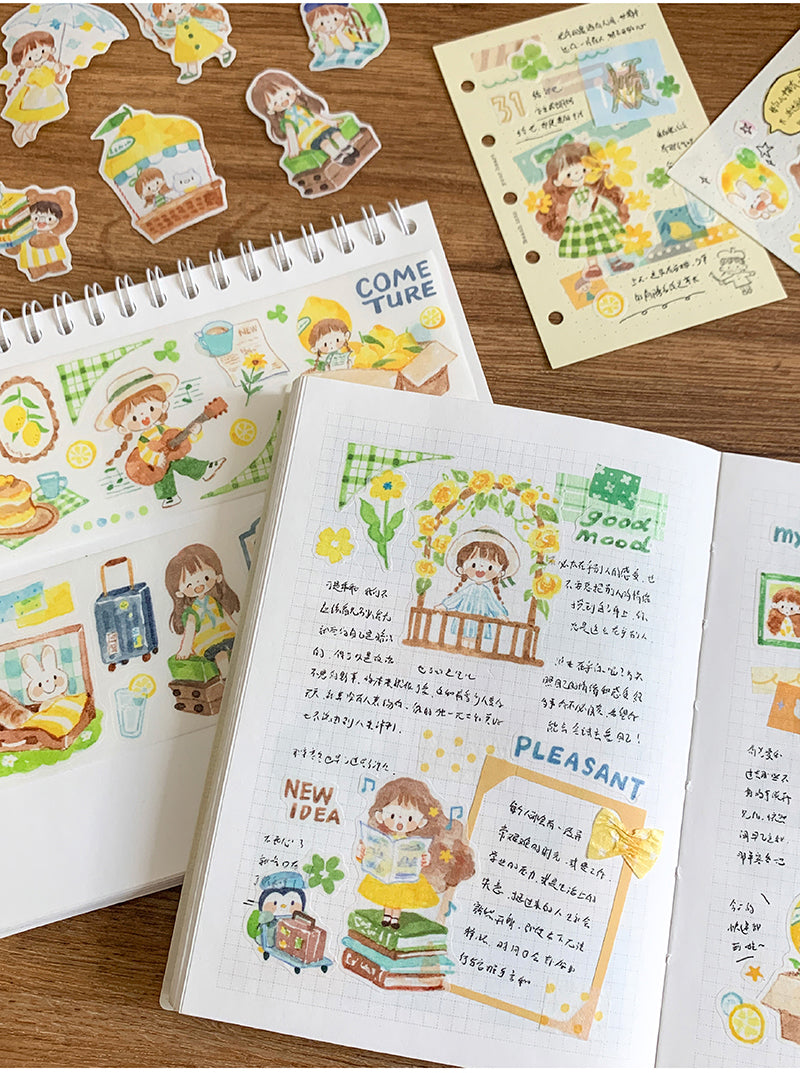 Molinta Colors: Yellow, Grass Green, and Blue Washi Tapes zzoton Journaling Spreads kiss cut washi Tapes planner