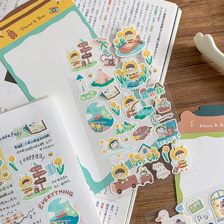 Featuring an adorable collection of illustrations full of adventures with bees, this sticker sheet adds a joyful, whimsical touch to planners, cards, photo albums, and creative projects. Each design is printed on durable writing paper with vibrant colors for easy decoration!