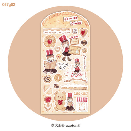 Featuring an adorable collection of cookie themed illustrations, this sticker sheet adds a warm, whimsical touch to planners, cards, photo albums, and creative projects. Each design is printed on durable writing paper with vibrant colors for easy decoration!