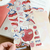 Featuring an adorable collection of enchanting illustrations in the world of apples, this sticker sheet adds a magical, whimsical touch to planners, cards, photo albums, and creative projects. Each design is printed on durable writing paper with vibrant colors for easy decoration!