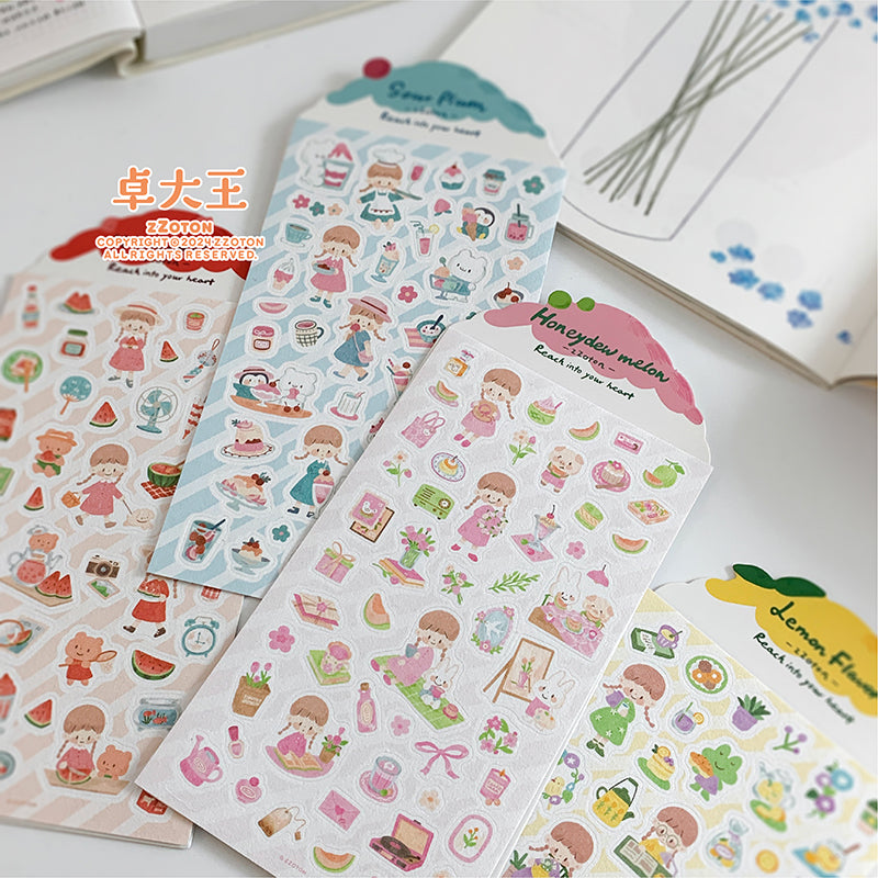 Featuring an adorable collection of fruit themed illustrations, this sticker sheet adds a sweet, whimsical touch to planners, cards, photo albums, and creative projects. Each design is printed on durable paper with vibrant colors for easy decoration!