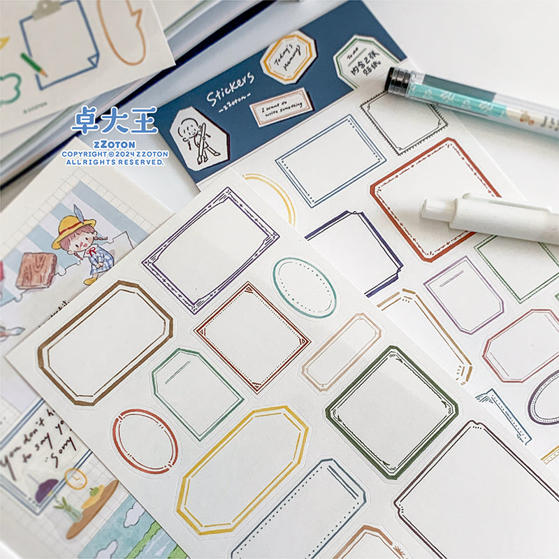 Featuring an adorable collection of different framing illustrations, this sticker sheet adds a personal, whimsical touch to planners, cards, photo albums, and creative projects. Each design is printed on durable kraft paper to incorporate your own little touches of writing!