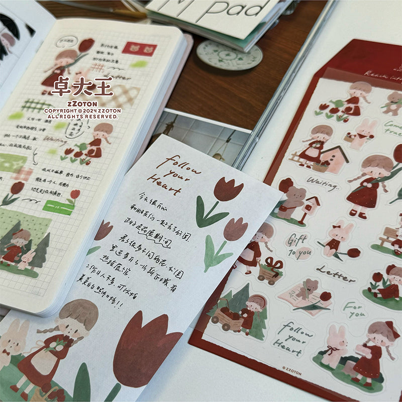 Featuring an adorable collection of tulip themed illustrations, this sticker sheet adds a sweet, romantic touch to planners, cards, photo albums, and creative projects. Each design is printed on durable PVC material for crisp colors and long‑lasting use.