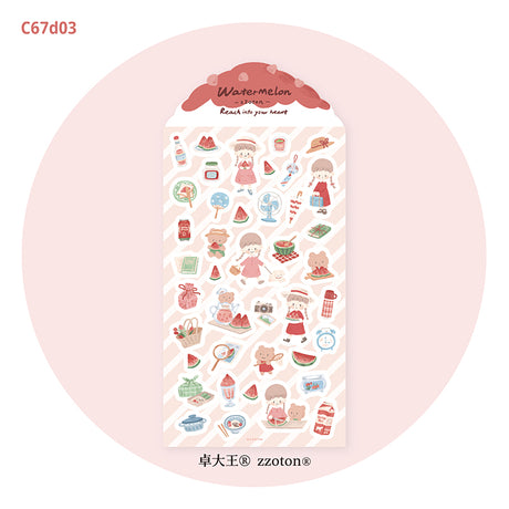Featuring an adorable collection of watermelon themed illustrations, this sticker sheet adds a sweet, whimsical touch to planners, cards, photo albums, and creative projects. Each design is printed on durable paper with vibrant colors for easy decoration!