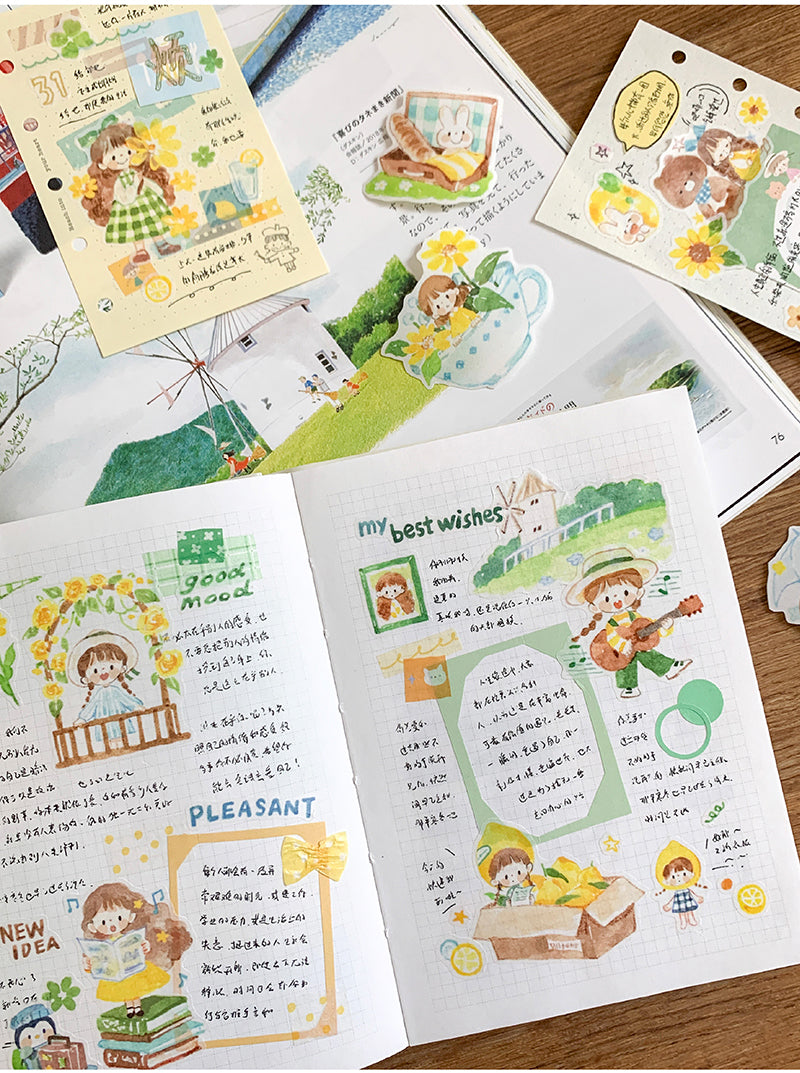 Molinta Yellow, Grass Green, and Blue Washi Tapes zzoton Journaling Spreads kiss cut washi Tapes planners