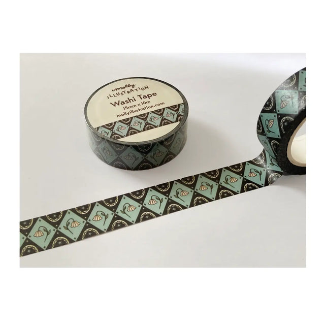 This washi tape is my own original design.

Each decorative washi tape roll is 15mm wide and 10m in length and comes vacuum sealed in plastic with a matching sticker label.


Washi tape is easy to stick to &amp; peel off of paper for repositioning and leave no residue.
Great for scrapbooking, journaling, planners, snail mail, gift wrapping and more!