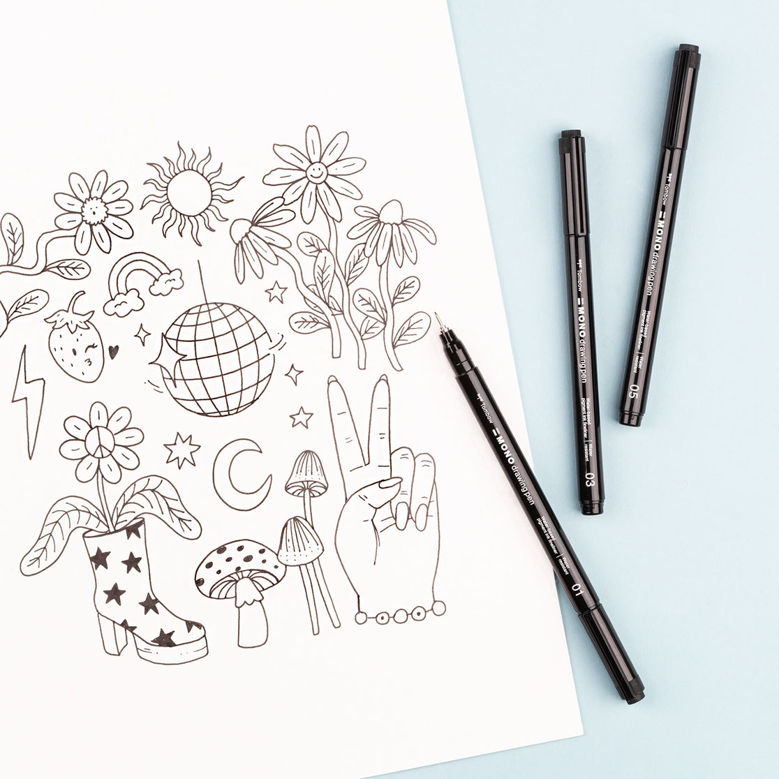 Bolígrafos de dibujo monocromáticos, paquete de 3