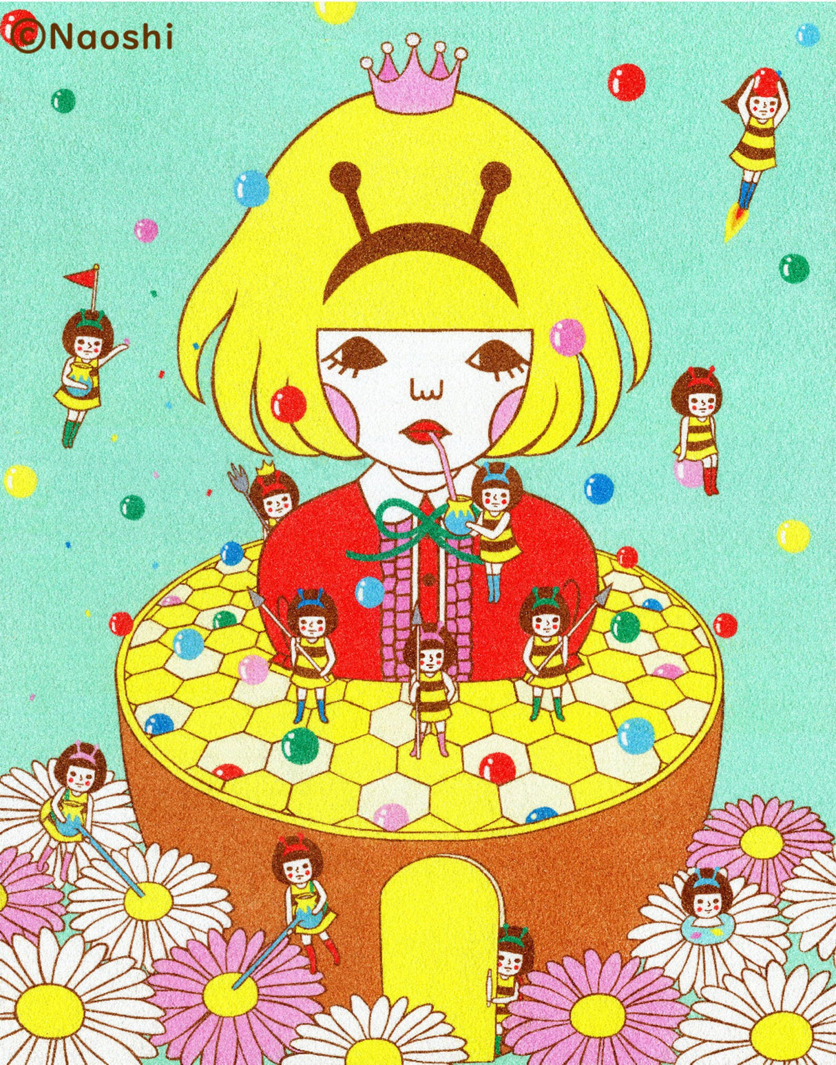 Naoshi Queen Bee Postcard

These postcards are featuring striking colorful and whimsical world. Artwork made with colored sand and then scans them in high quality.