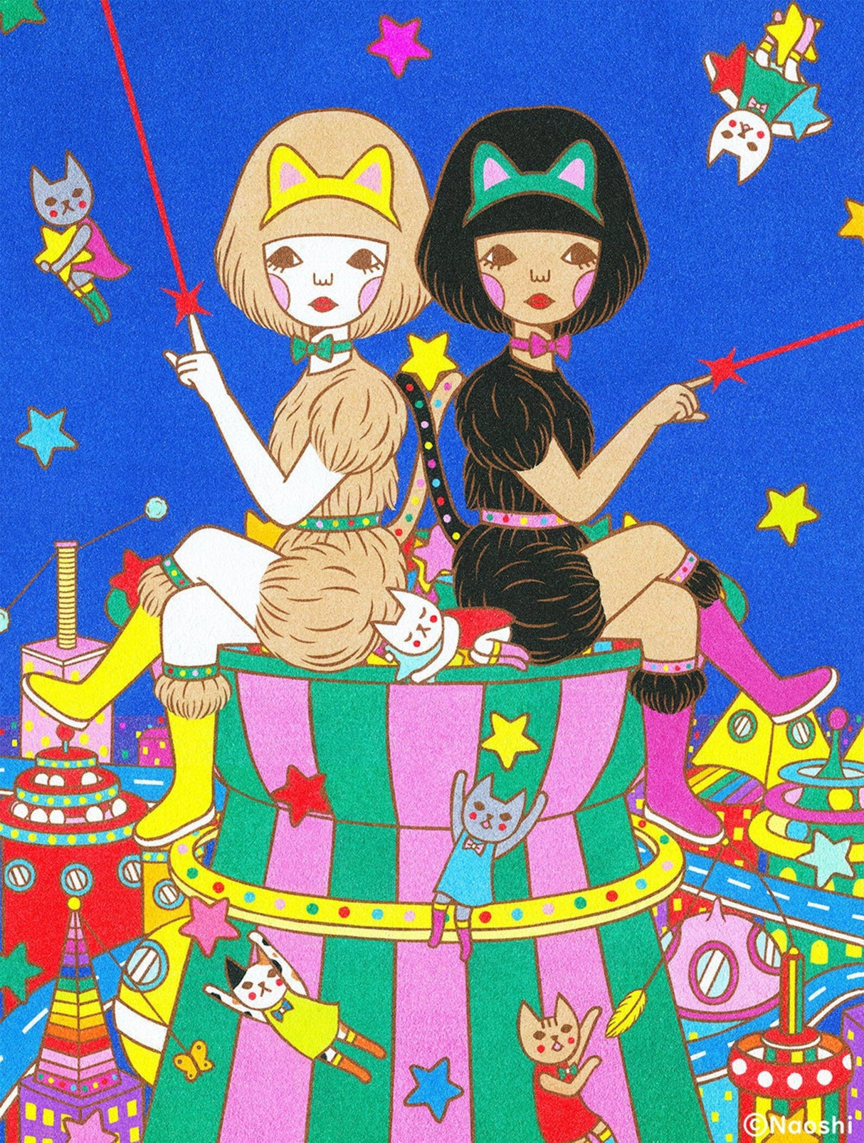 Naoshi Twin Cats Postcard

These postcards are featuring striking colorful and whimsical world. Artwork made with colored sand and then scans them in high quality.