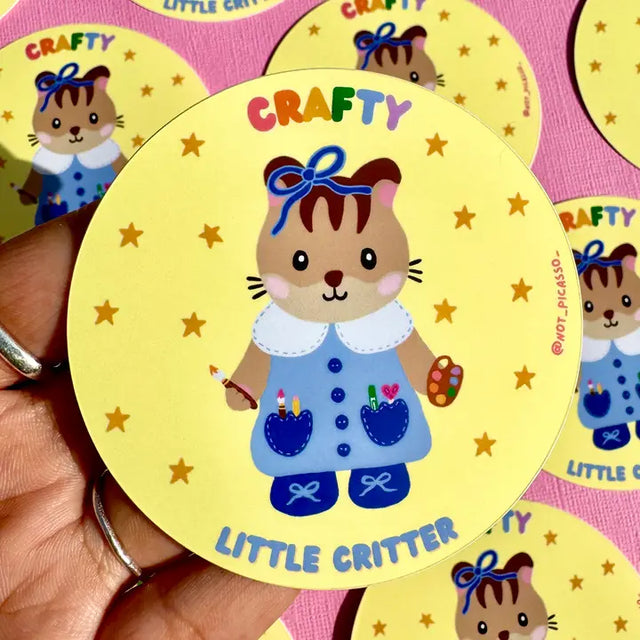 This adorable sticker is perfect for those who like to get a little crafty!

These matte vinyl stickers feature an original design and are water, weather, and scratch proof. Perfect for putting on water bottles, computers or just about anywhere else.
