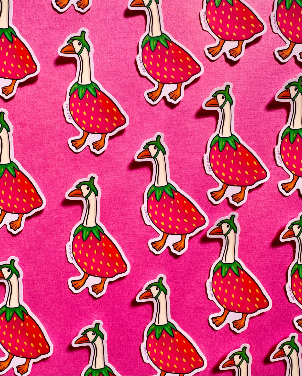 Our OG goose, Gooseberry, inspired by the classic Midwestern porch ornament, but made into a vinyl sticker!

These matte vinyl stickers feature an original design and are water, weather, and scratch proof. Perfect for putting on water bottles, computers or just about anywhere else.