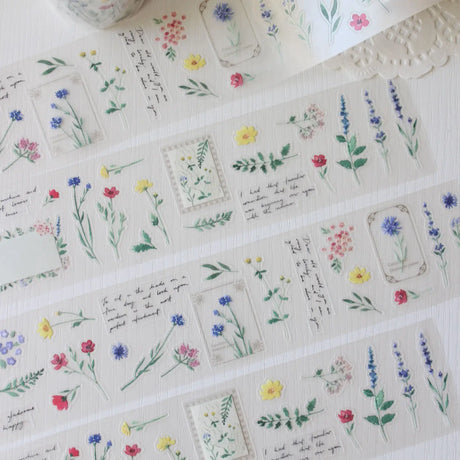 An updated version of our Wildflower PET tape, now with a longer 50cm designer loop for even more creative possibilities.

This wildflower PET tape is designed for journalers, collagers and stationery lovers who want to bring the beauty of the British countryside into their creative projects. Featuring hand-painted watercolour flowers by Rebecca, each illustration is pre-cut and ready to peel - no scissors needed.

Extra wide at 50mm with a matt transparent finish that layers beautifully over any journal pa
