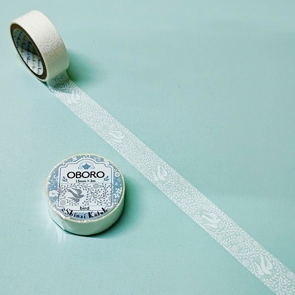 Cinta washi blanca con diseño de pájaro Oboro