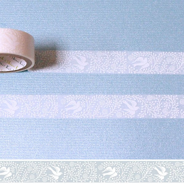 Cinta washi blanca con diseño de pájaro Oboro