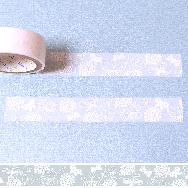 Cinta washi blanca con diseño de mariposa Oboro