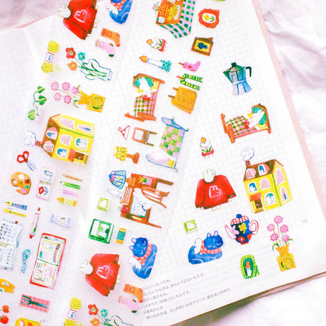 This PET tape is kiss-cut for your convenience. The tape is made of a thin, matte, clear material that is great for journaling! The theme of the tape is a play on the word homebody so all of the stickers are related to the home or activities you do at home.