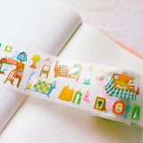 This PET tape is kiss-cut for your convenience. The tape is made of a thin, matte, clear material that is great for journaling! The theme of the tape is a play on the word homebody so all of the stickers are related to the home or activities you do at home.