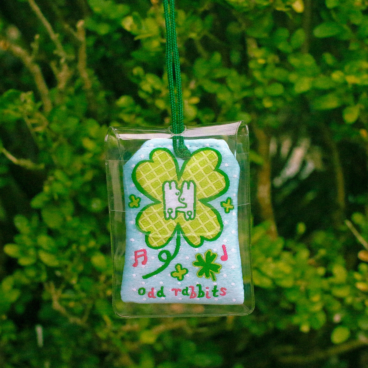 2x2.5 omamori charm with a 8 inch string.

An omamori is a Japanese charm that provides protection and luck!