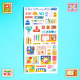 85x160mm stationery themed sticker sheet printed on a thin washi paper like material. This sticker sheet was created at this size so it would fit nicely into the sleeves of my A6 binder!

85x160mm
Not waterproof.
Do not place in areas of high wear (laptops, phone cases, water bottles, etc).
Stickers come packaged in a plastic sleeve.