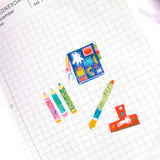 85x160mm stationery themed sticker sheet printed on a thin washi paper like material. This sticker sheet was created at this size so it would fit nicely into the sleeves of my A6 binder!

85x160mm
Not waterproof.
Do not place in areas of high wear (laptops, phone cases, water bottles, etc).
Stickers come packaged in a plastic sleeve.