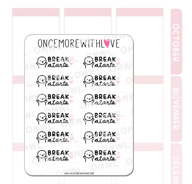 Once More With Love - M1114 Break Starts Sticker Sheet

This sticker is so versatile and can be used whether or not you are a student - we all need a break, and it can start whenever, wherever, annnnd however you want!