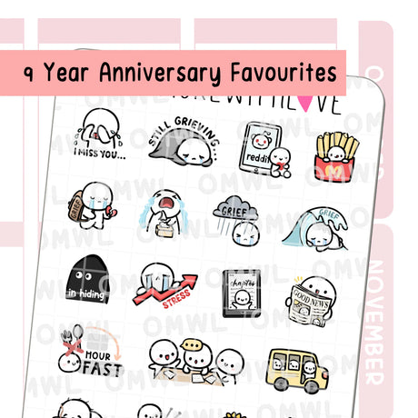 Once More With Love - M1476 Nine Year Anniversary Favourites Sticker Sheet

This is the selection of our best-selling stickers released in our 9th year! This sheet may not look very fun... it is filled with stickers of my grief from losing my dad... but I still wanted to put it together to honour the love and the loss I went through this year.