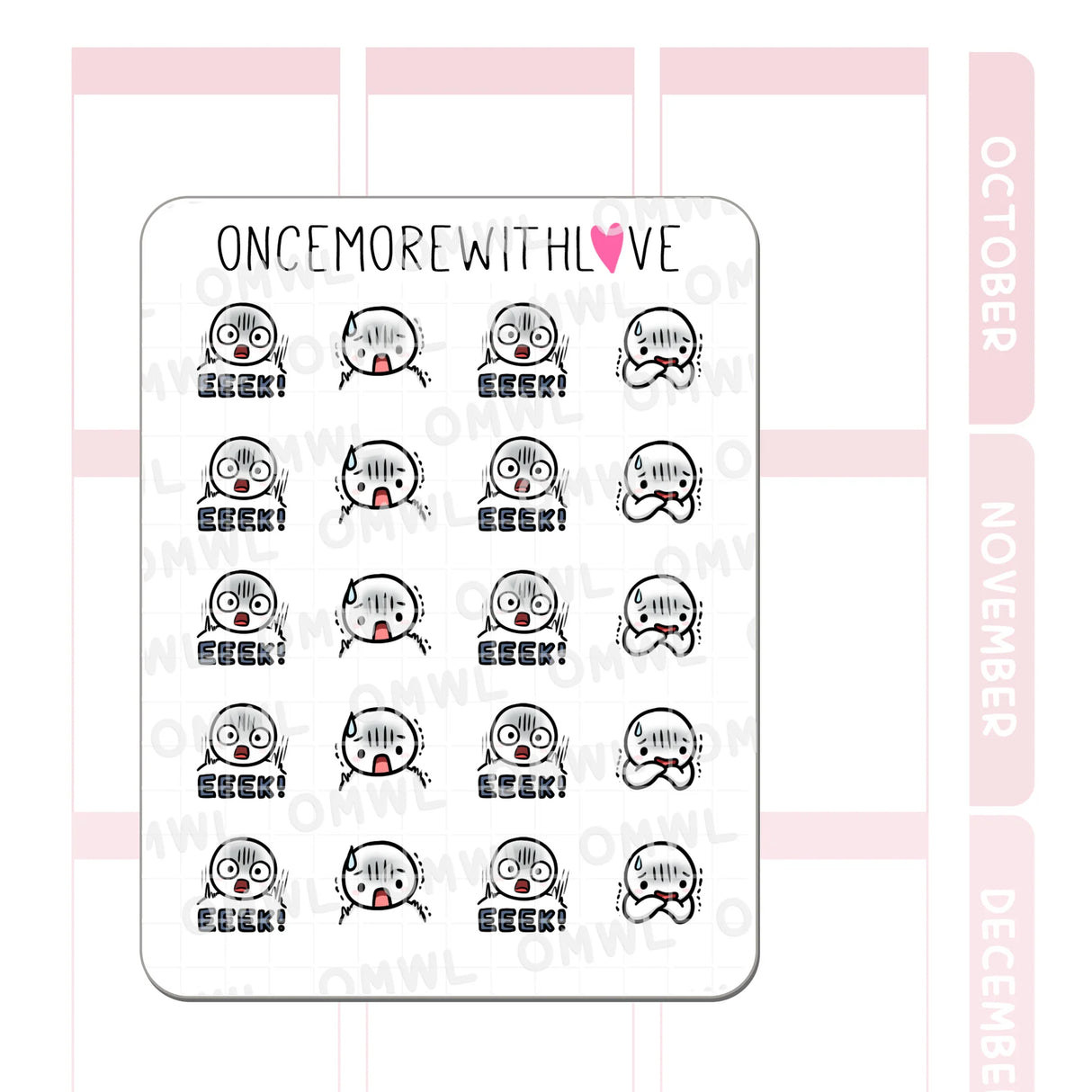 Once More With Love - M1488 Eek! Sticker Sheet

GASP! Hope these munchkins soften the blow a bit as you react with an eeeeek!