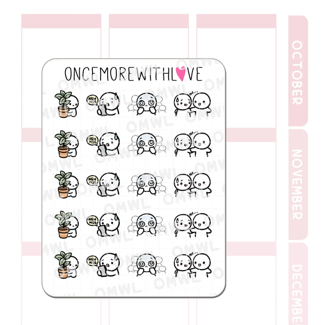 Once More With Love - M1490 Social Anxiety Sticker Sheet

A delightfully awkward sticker sheet for when you want to say “hi” but your brain says “run!”