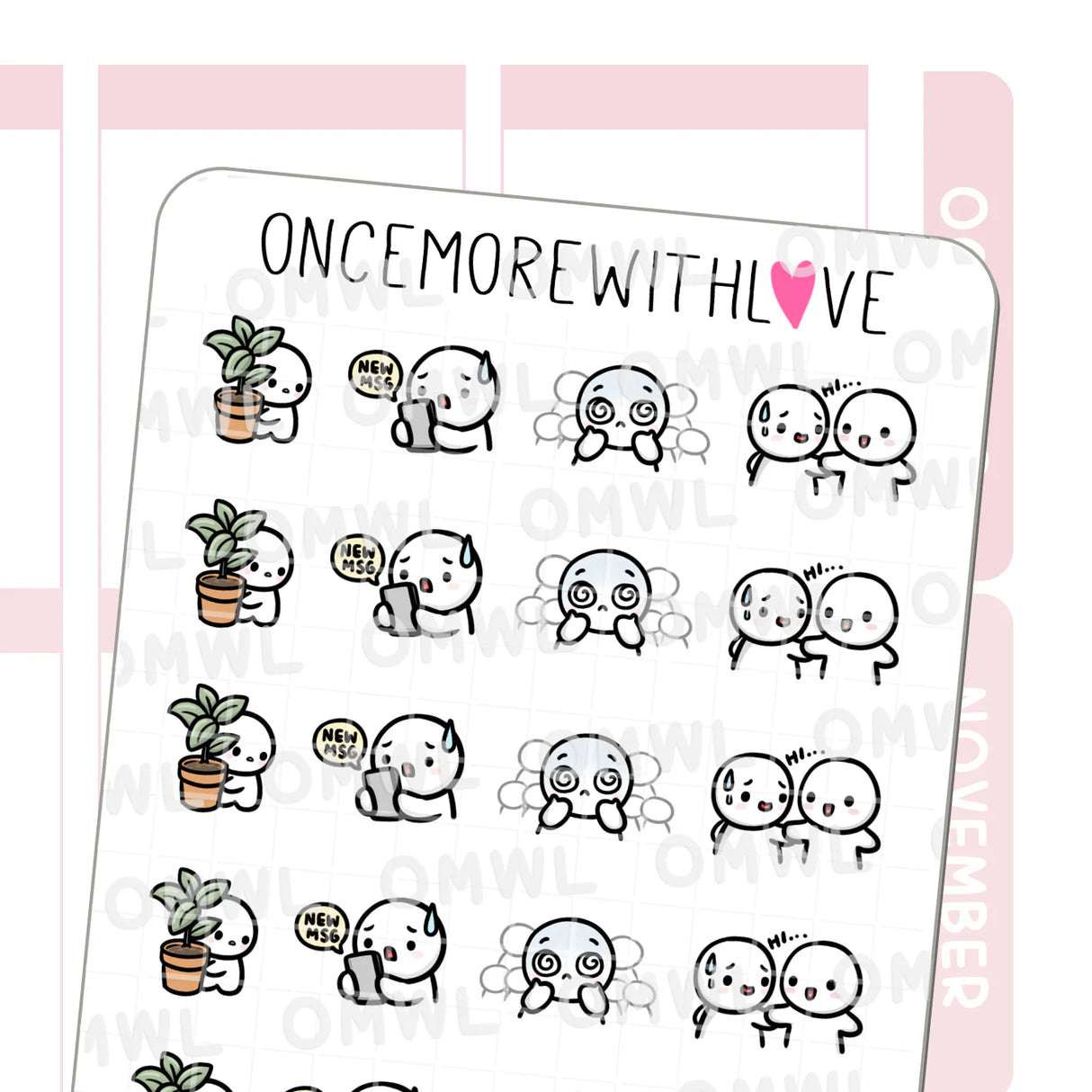 Once More With Love - M1490 Social Anxiety Sticker Sheet

A delightfully awkward sticker sheet for when you want to say “hi” but your brain says “run!”