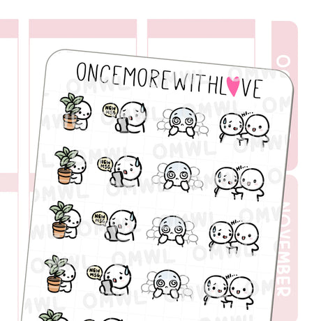 Once More With Love - M1490 Social Anxiety Sticker Sheet

A delightfully awkward sticker sheet for when you want to say “hi” but your brain says “run!”