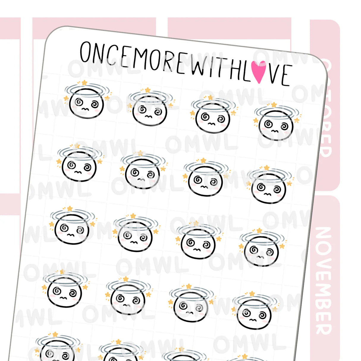 Once More With Love - M1518 Feeling Dizzy Sticker Sheet

Feeling faint or dizzy? These munchkins do too! I often feel dizzy when I stand up so this is a nice way to track when I get those dizzy episodes.