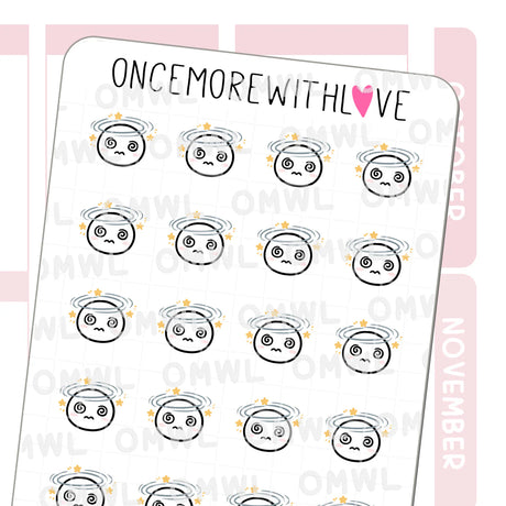 Once More With Love - M1518 Feeling Dizzy Sticker Sheet

Feeling faint or dizzy? These munchkins do too! I often feel dizzy when I stand up so this is a nice way to track when I get those dizzy episodes.