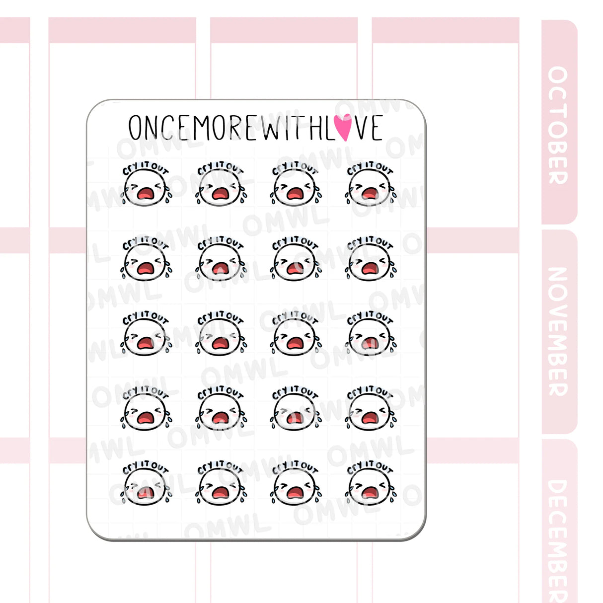 Once More With Love - M1527 Cry It Out Sticker Sheet

Waaaah sometimes you just have to cry it out. A bad day, a huge wave of grief, or you can also use this sticker for babies crying it out!