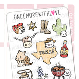 Once More With Love - M1544 Travel the World: Texas Sticker Sheet

Howdy!! Munchkins are in TEXAS! This sheet first made its debut at LittleCraftFest and we sold out of all of them within half a day sooo now's your chance to pick one up!