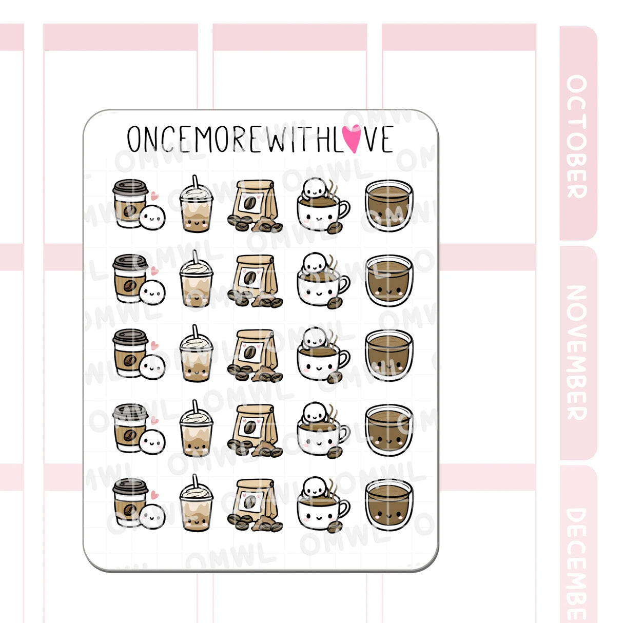 Once More With Love - M1548 Coffee Time 3.0 Sticker Sheet

Where are my coffee drinkers? Hot coffee, iced coffee, coffee beans, coffee with milk... take-out coffee. These munchkins have got you covered!