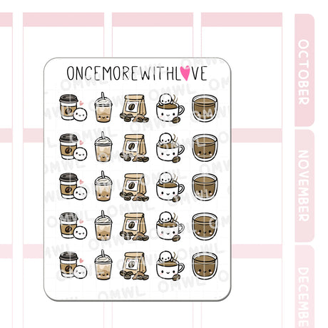 Once More With Love - M1548 Coffee Time 3.0 Sticker Sheet

Where are my coffee drinkers? Hot coffee, iced coffee, coffee beans, coffee with milk... take-out coffee. These munchkins have got you covered!