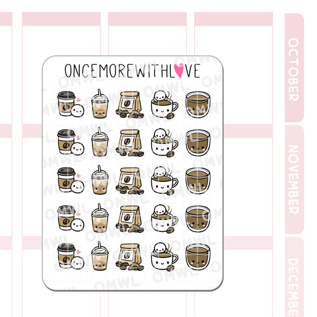 Once More With Love - M1548 Coffee Time 3.0 Sticker Sheet

Where are my coffee drinkers? Hot coffee, iced coffee, coffee beans, coffee with milk... take-out coffee. These munchkins have got you covered!