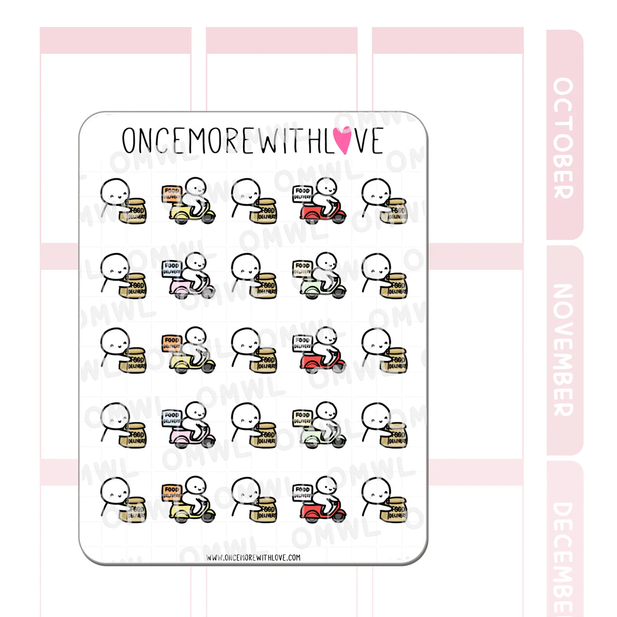 Once More With Love M789 Food Delivery Sticker Sheet

Stickers for when you get food delivery! Yum yum!