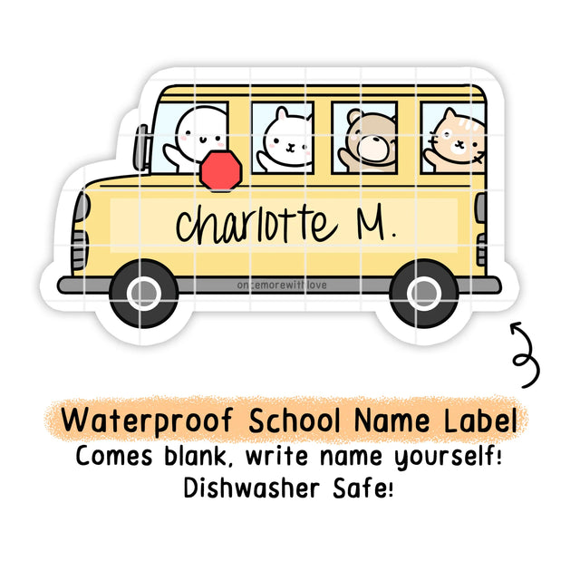 Once More With Love - School Bus Name Label Vinyl Sticker

Write the name in yourself! They are waterproof and dishwasher safe and perfect for school or daycare.