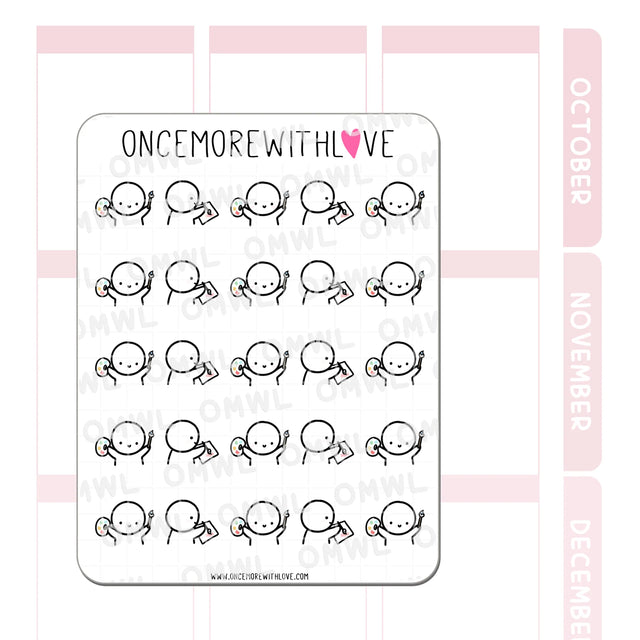 Once More With Love M864 Painting Sticker Sheet

Munchkins painting! Works great for any kind of painting... I've been doing a lot of watercolour painting but if you're using acrylic, gouache, oil, these munchkins can paint with you!