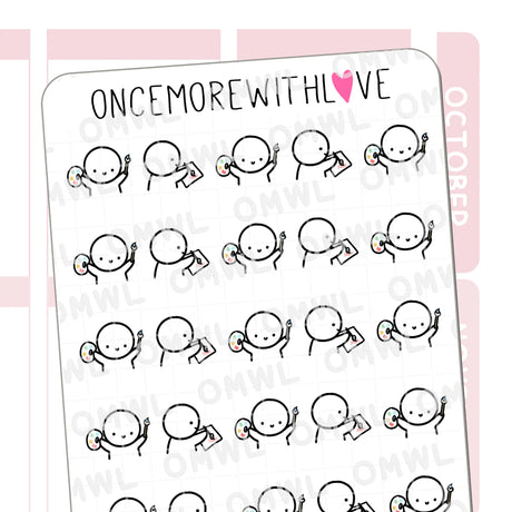 Once More With Love M864 Painting Sticker Sheet

Munchkins painting! Works great for any kind of painting... I've been doing a lot of watercolour painting but if you're using acrylic, gouache, oil, these munchkins can paint with you!