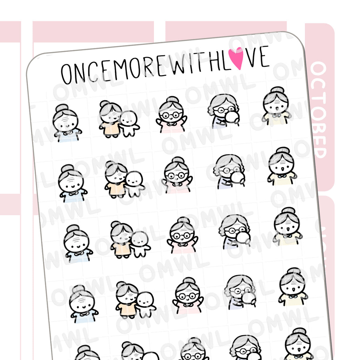 A cute grandma sticker to mark when you spend time with your grandma or if you are a grandma yourself, then you can use it to mark when you spend time with your grandchildren or family! 