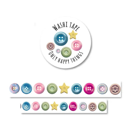 Add a pop of playful charm to your projects with this button‑themed washi tape. Perfect for journaling, scrapbooking, packaging, and all your creative crafts.

Size: 1.5cm wide and 10 meters long

Each roll of washi is wrapped in plastic with a sticker on top