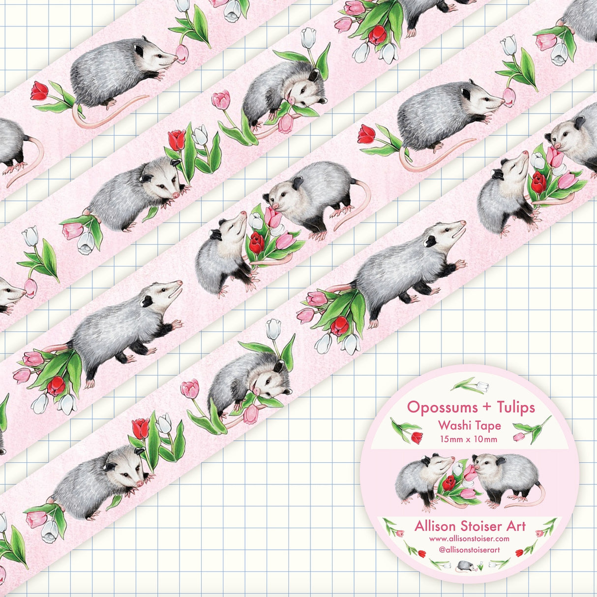 Allison Stoiser Art - Opossums and Tulips Washi Tape