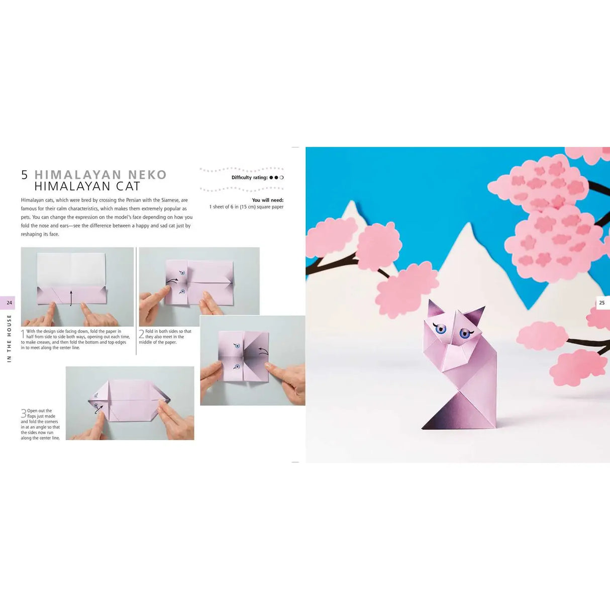 Create all the pets you have ever wanted with these wonderful projects.

Enjoy 250 sheets of specially designed printed paper and a 64-page instruction book that guides you step by step through 15 wonderful animal paper projects, from a delightful dachshund to a cuddly hamster, and even a perfect Persian cat. These friendly animals can be used as lovely gifts to give to friends or as unique decorations to leave throughout the house! Origami is also known to help encourage connectedness, awareness and improv